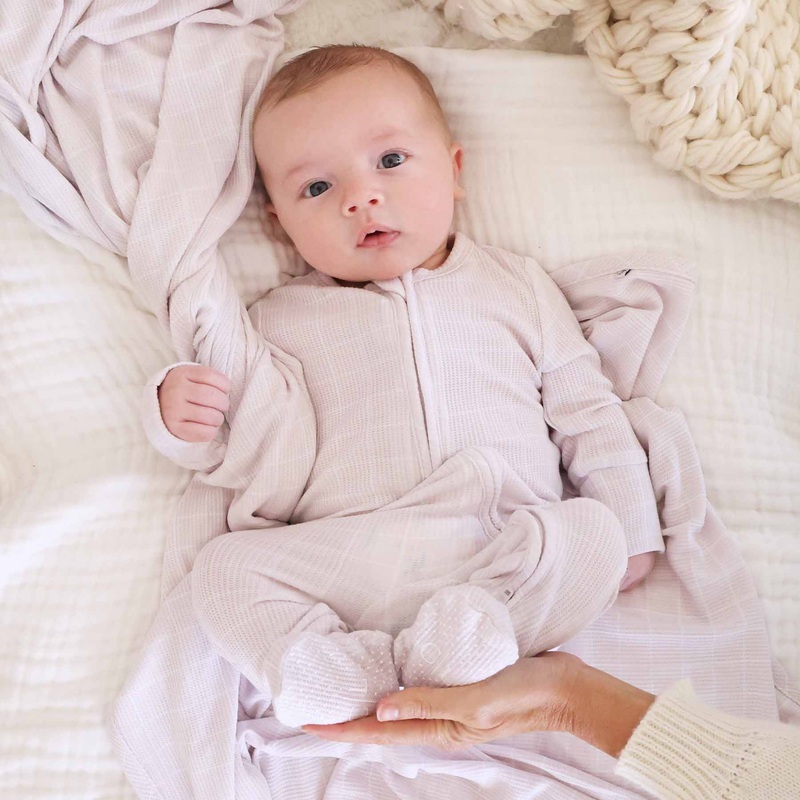 Sloane’s Squares Bamboo Waffle Zipper Footie