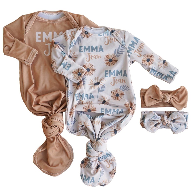 Sunday’s Daisy Personalized Newborn Baby Knot Gown