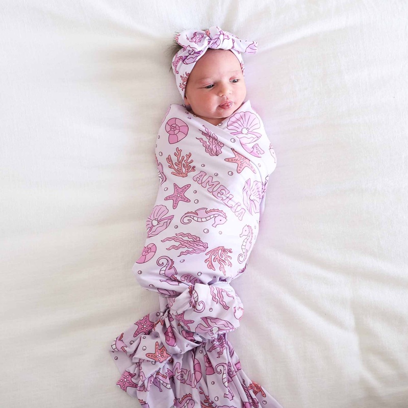 Tiny Tides Personalized Swaddle Blanket | Pink