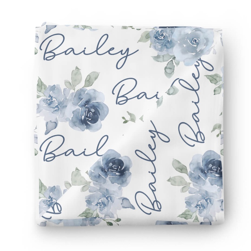 Bailey’s Blue Floral Personalized Baby Name Swaddle