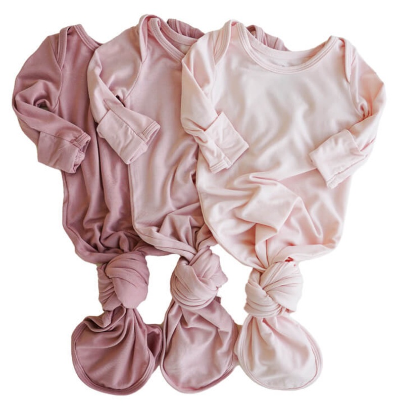 Bamboo Newborn Baby Knot Gown 3-Pack | Soft Pinks