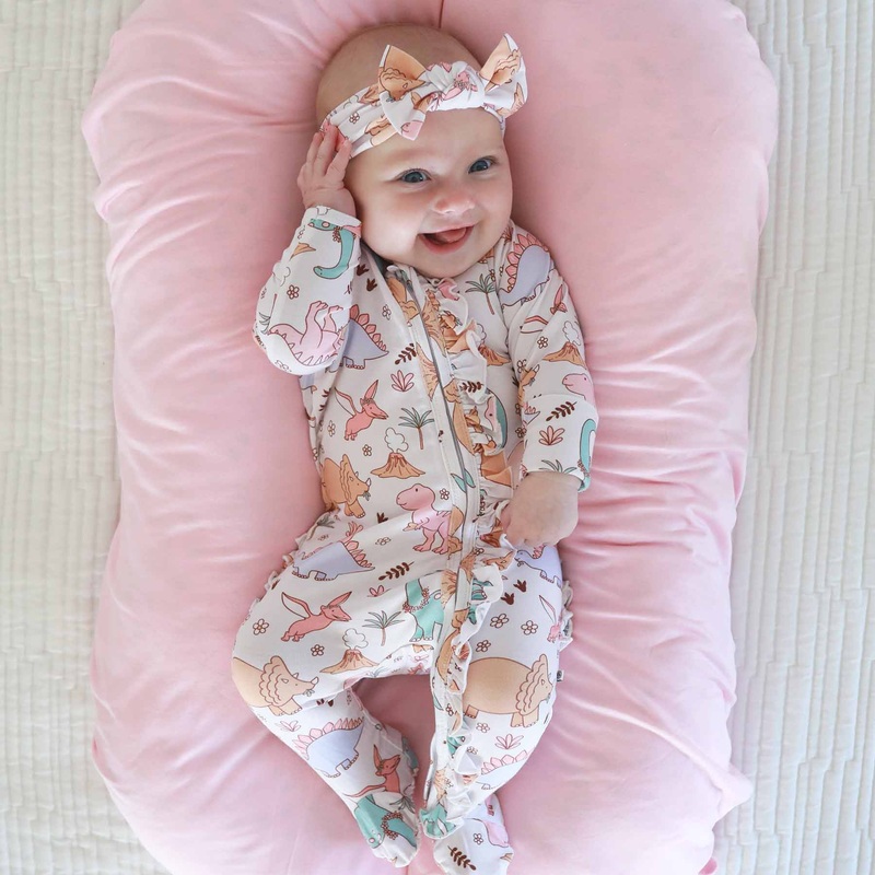 Dolly’s Dinos Ruffle Zipper Footie