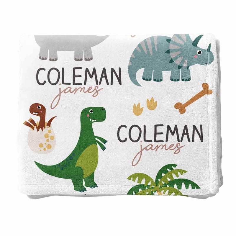 Happy Dinos Personalized Toddler Blanket | Neutral