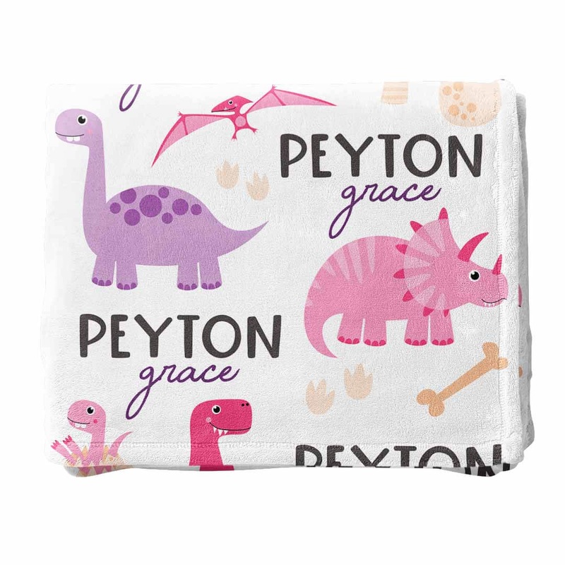 Happy Dinos Personalized Toddler Blanket | Pink