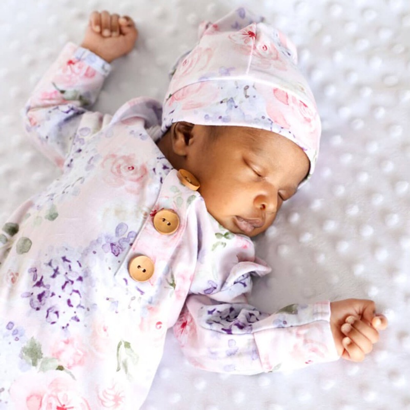 Henlee’s Hydrangea Newborn Baby Knot Gown & Hat Set