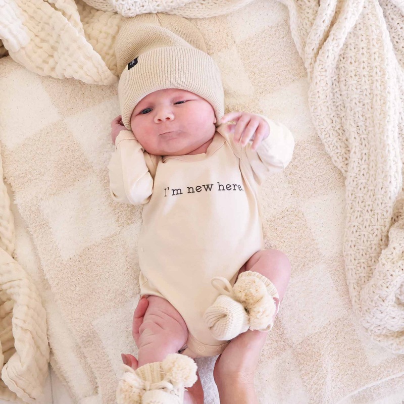 I’m New Here Long Sleeve Graphic Bodysuit | Natural