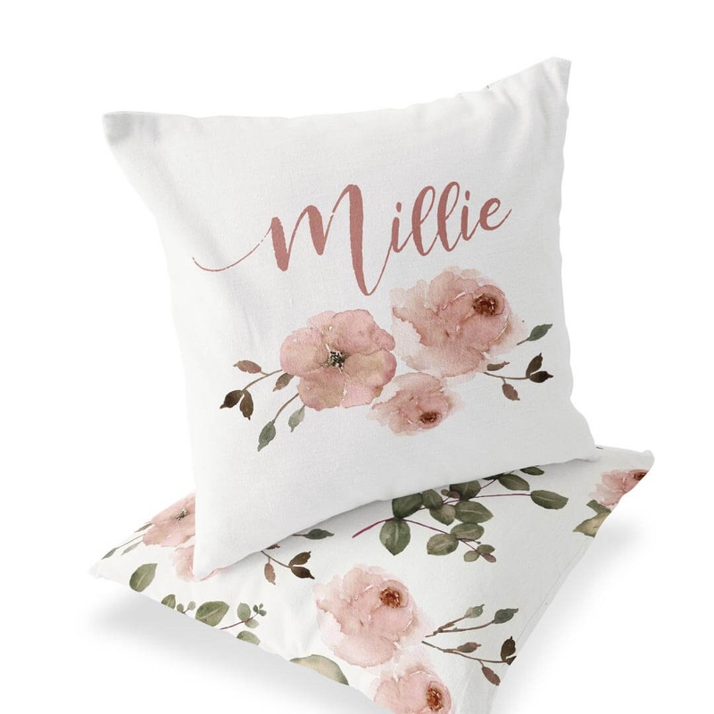 Millie’s Dusty Rose Garden Personalized Name Throw Pillow