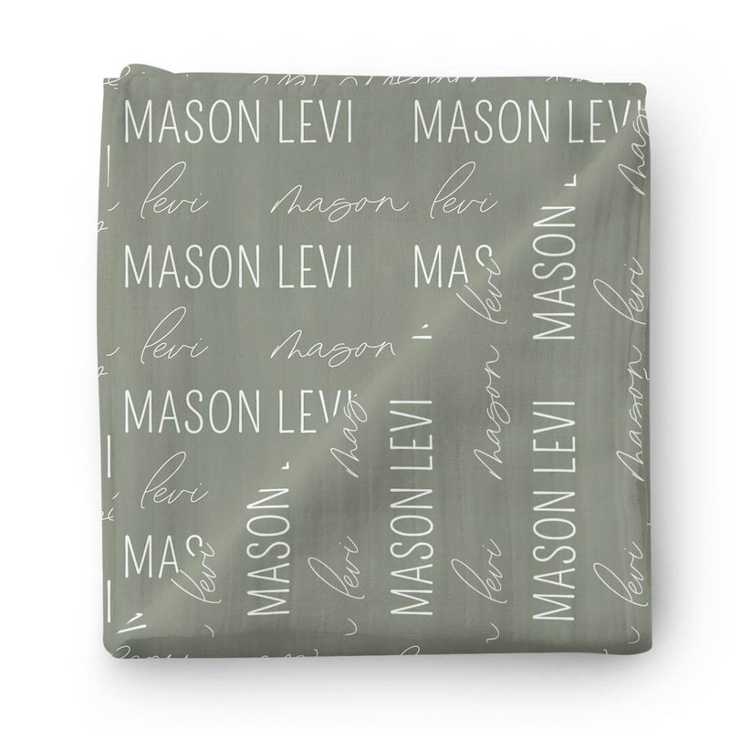 Personalized Eucalyptus Baby Name Swaddle Blanket – Block & Script