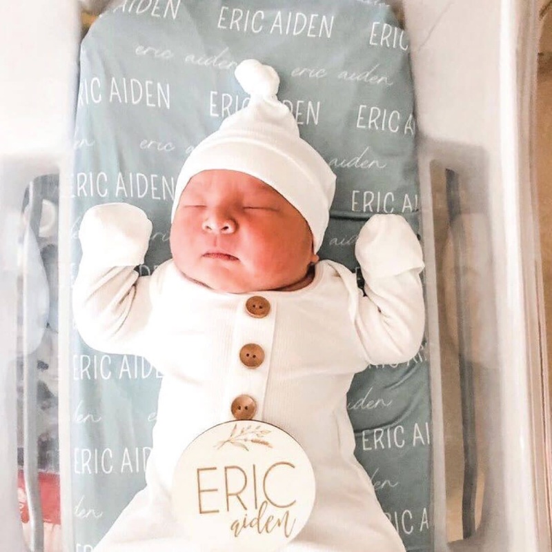 Personalized Sea Salt Baby Name Swaddle Blanket – Block & Script