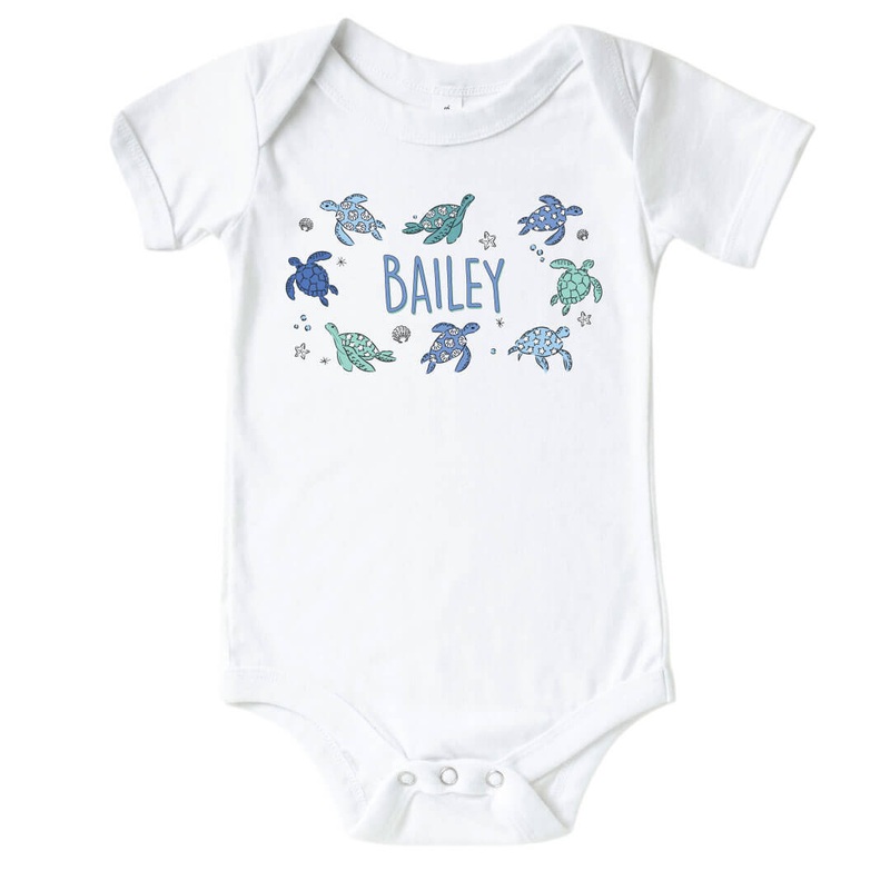Personalized Sea Turtle Splash Graphic Bodysuit | White
