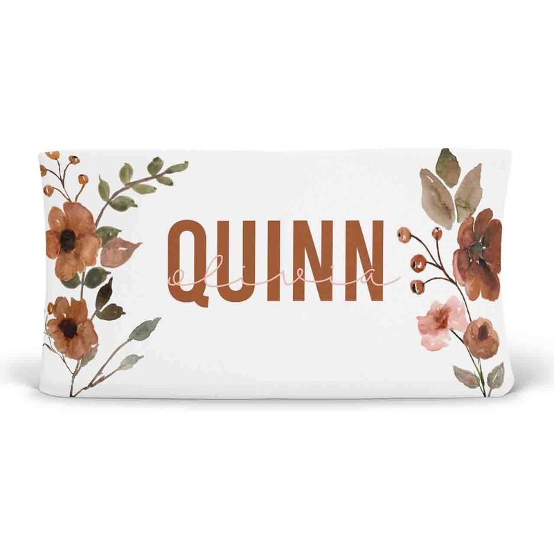 Quinn’s Rust Floral Personalized Changing Pad Cover