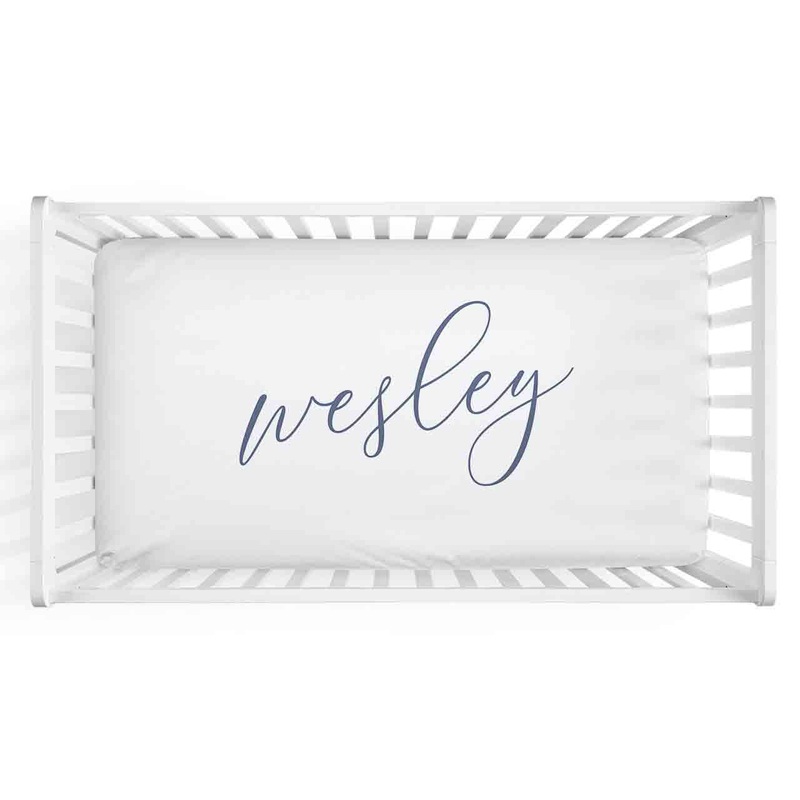 Blue Personalized Name Crib Sheet