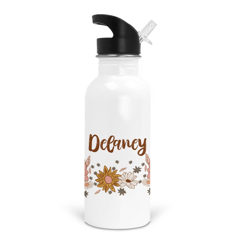 Boho Floral Personalized Kids Water Bottle