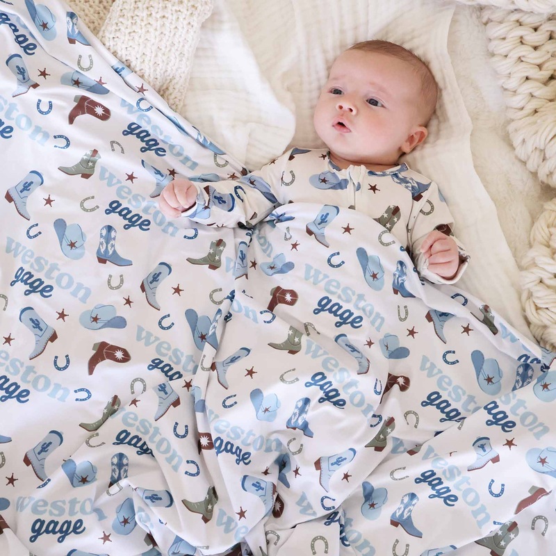 Boot Scootin’ Personalized Swaddle Blanket