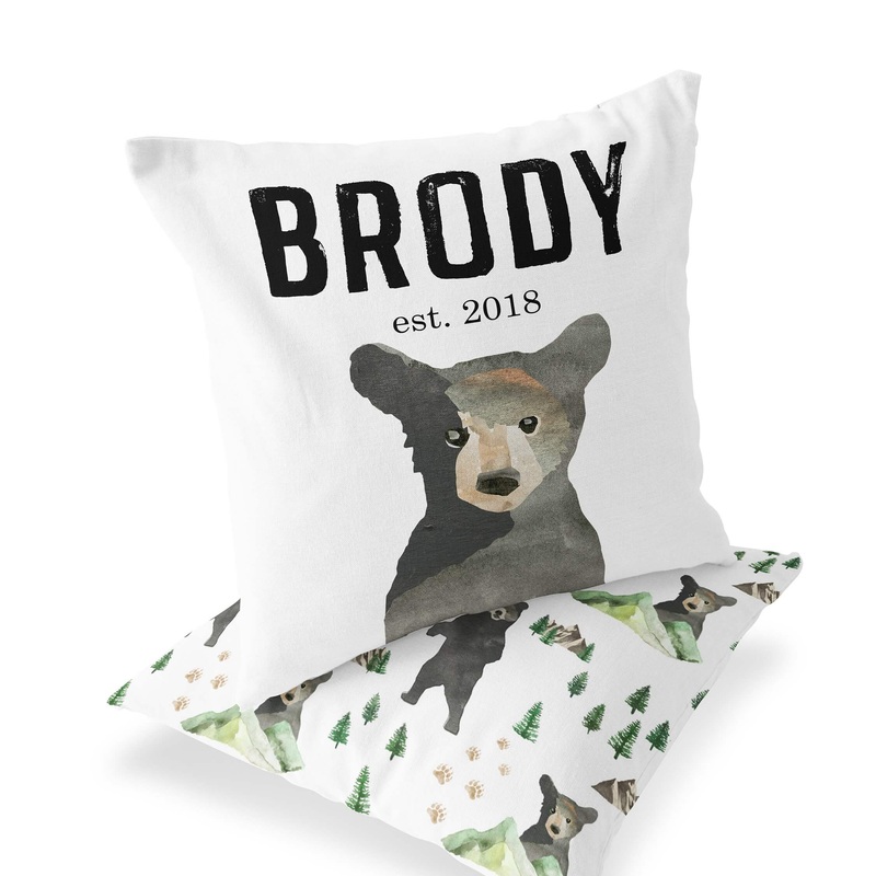 Brody’s Bear & Mountain Adventure Personalized Name Accent Pillow