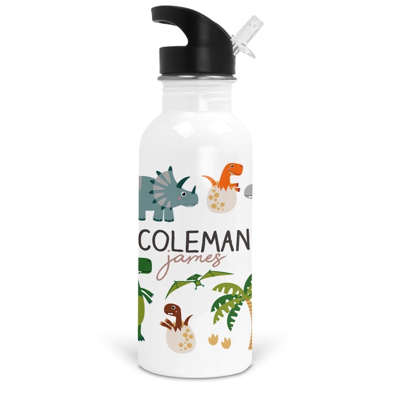 Happy Dinos Personalized Kids Water Bottle | Neutral