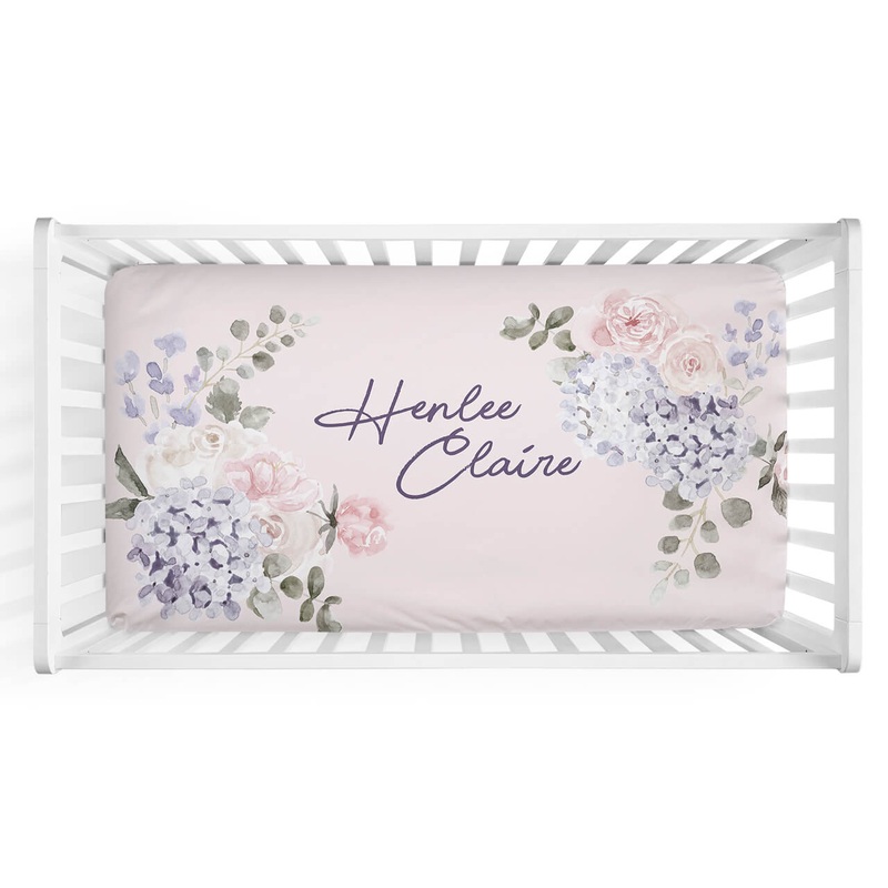 Henlee’s Hydrangea Personalized Crib Sheet