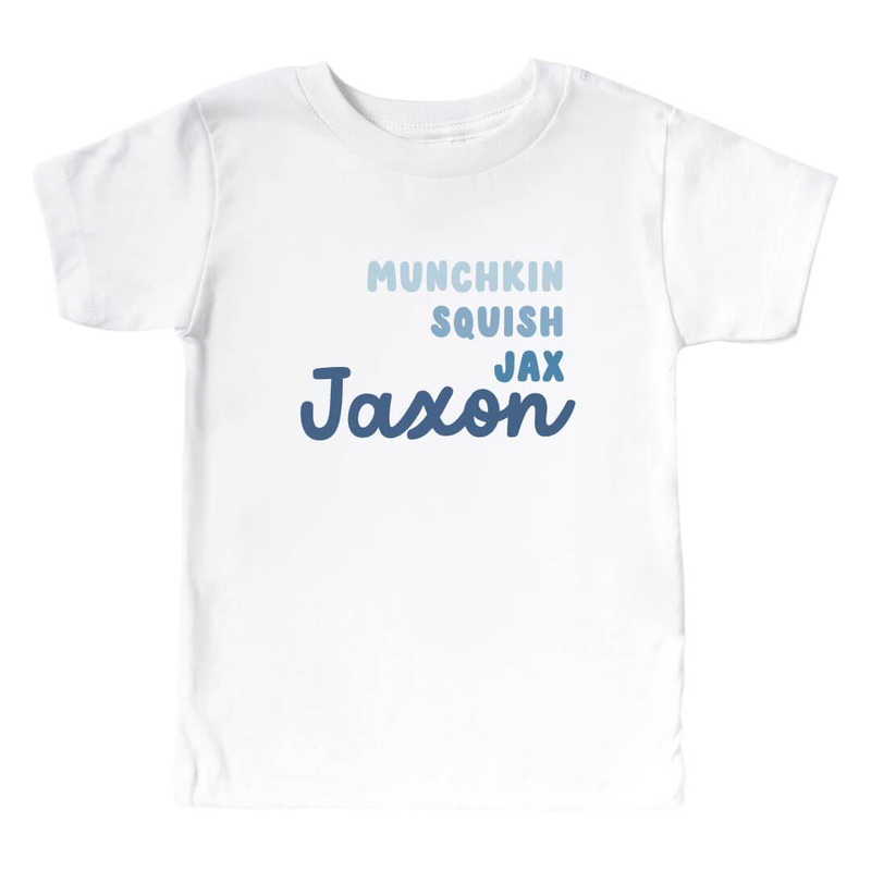 Personalized Dusty Blue Nickname Kids Graphic Tee | White