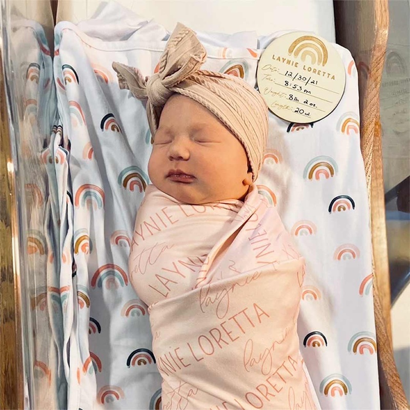 Personalized Light Rose on Pink Baby Name Swaddle Blanket – Block & Script