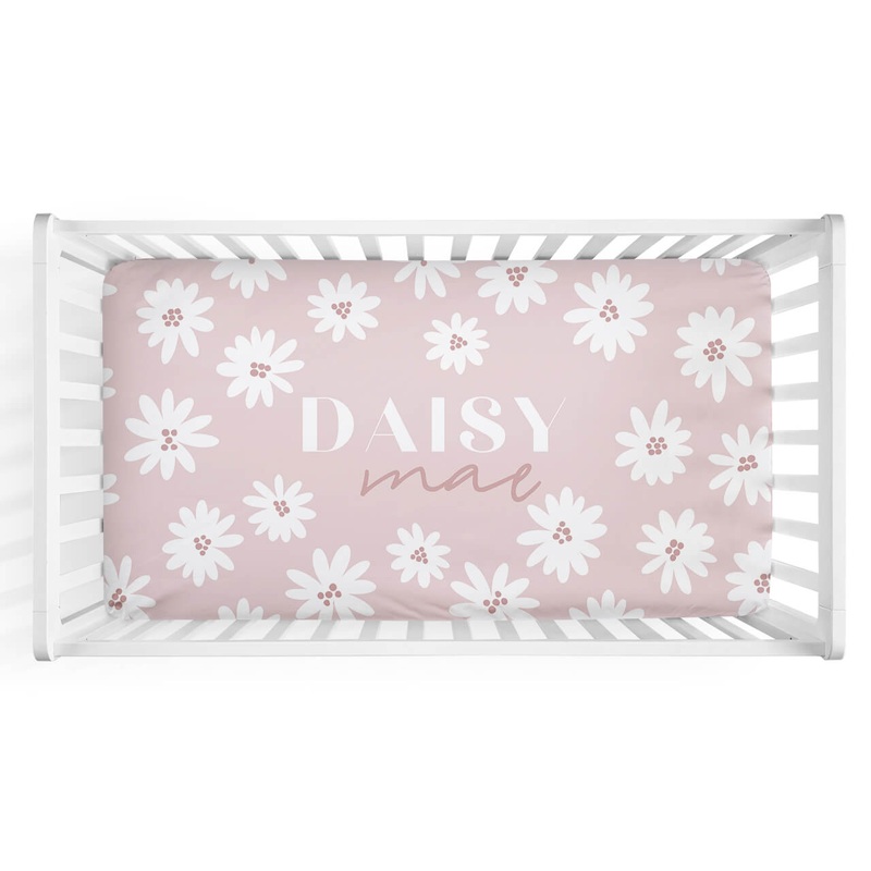 Pink Daisy Personalized Crib Sheet