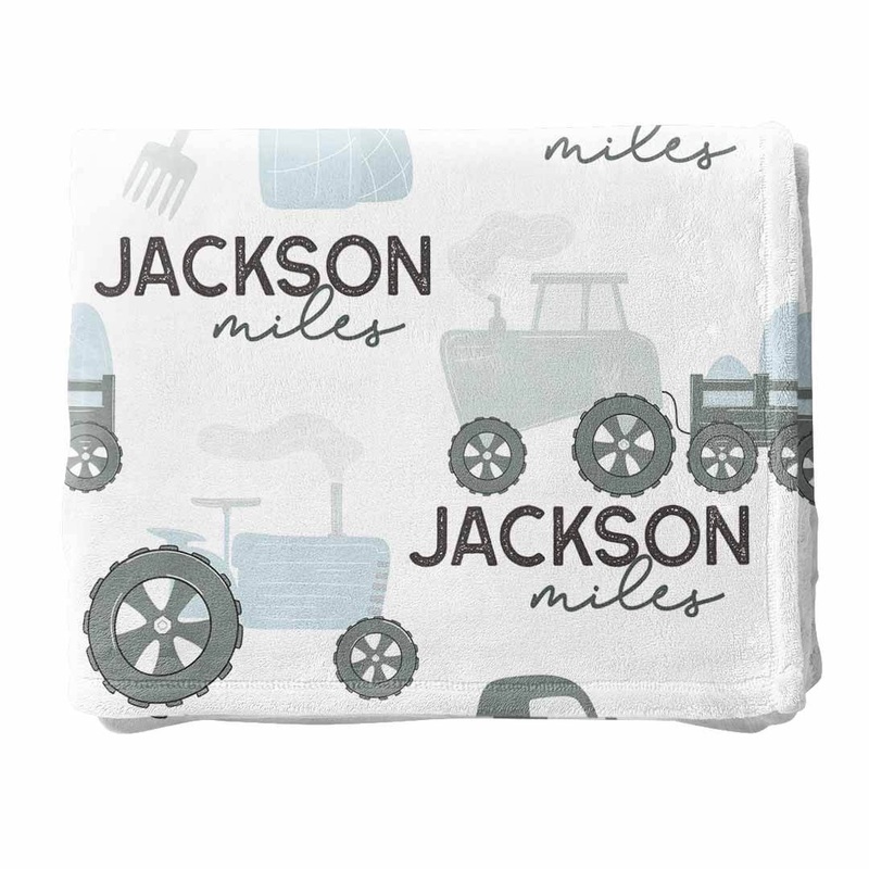 Tiny Tractors Personalized Toddler Blanket | Blue
