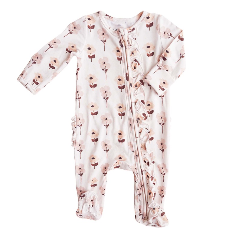 Vera’s Vintage Floral Ruffle Zipper Footie