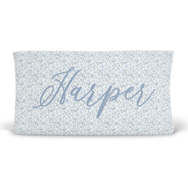 Botanical Blue Personalized Changing Pad Cover
