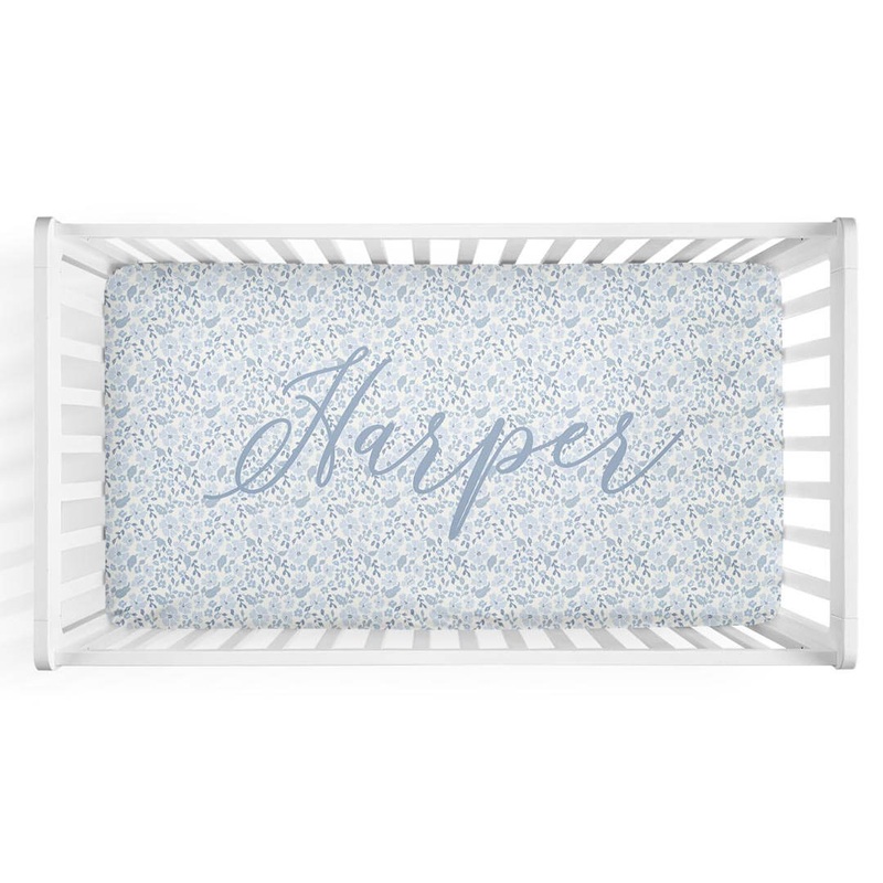 Botanical Blue Personalized Crib Sheet