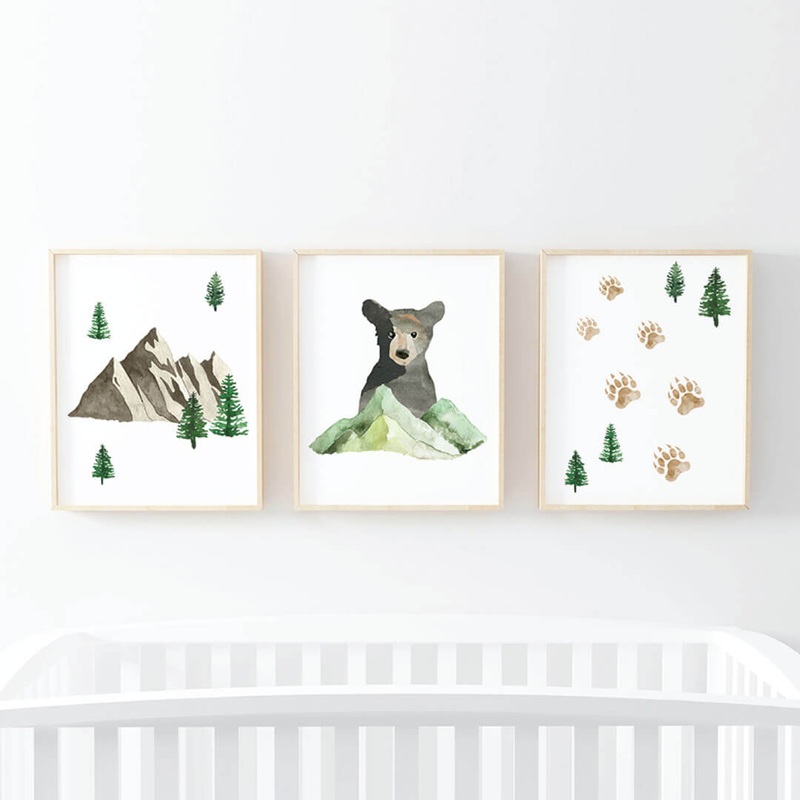 Brody’s Bear & Mountain Adventure Woodland Digital Nursery Art Set