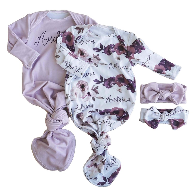 Demi’s Floral Personalized Newborn Baby Knot Gown