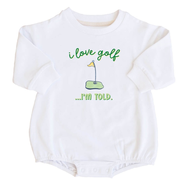 I Love Golf Graphic Sweatshirt Bubble Romper | White