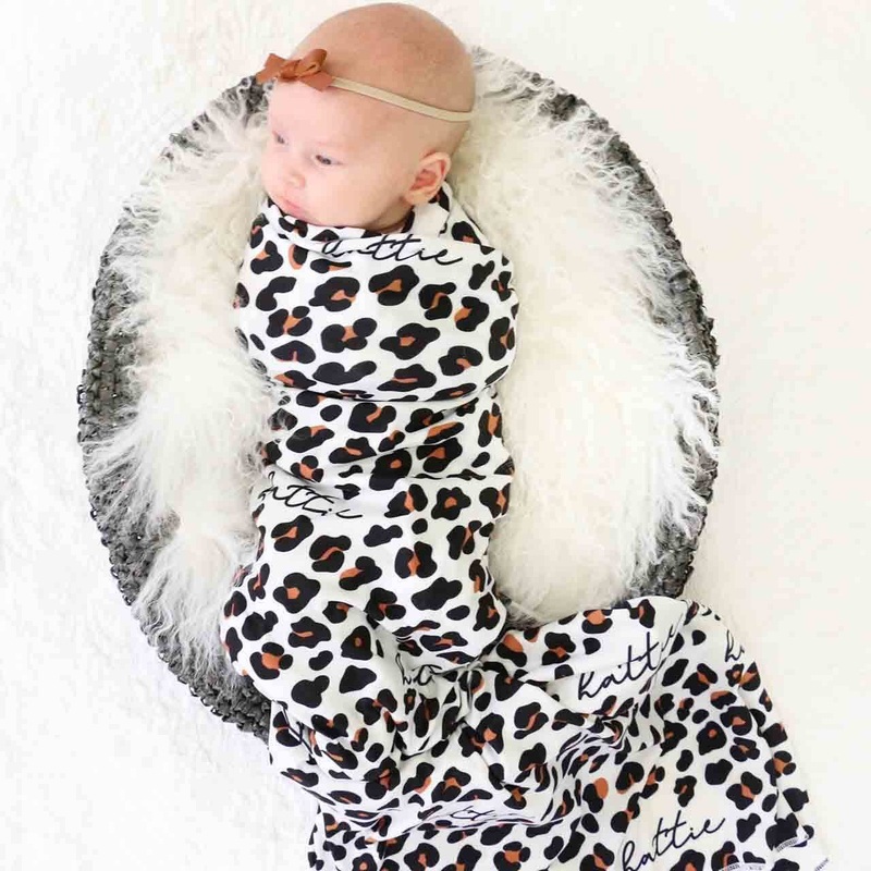 Leopard Personalized Baby Name Swaddle Blanket