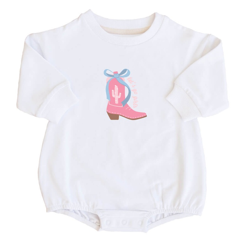 Let’s Go Girls Graphic Sweatshirt Bubble Romper | White