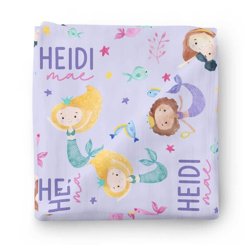 Mermaid Tales Personalized Baby Name Swaddle Blanket