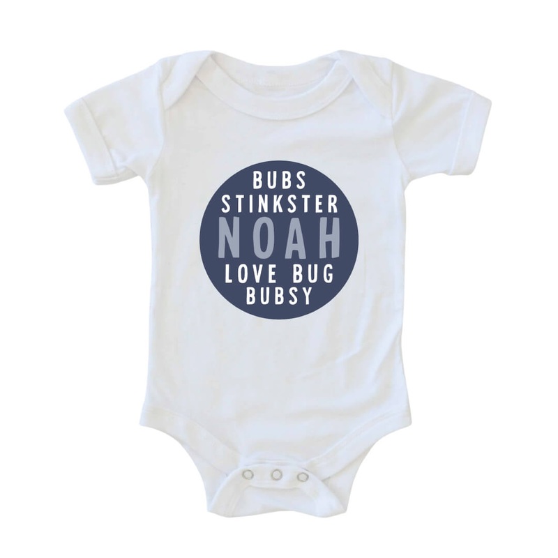 Personalized Blue Circle Name Graphic Bodysuit | White