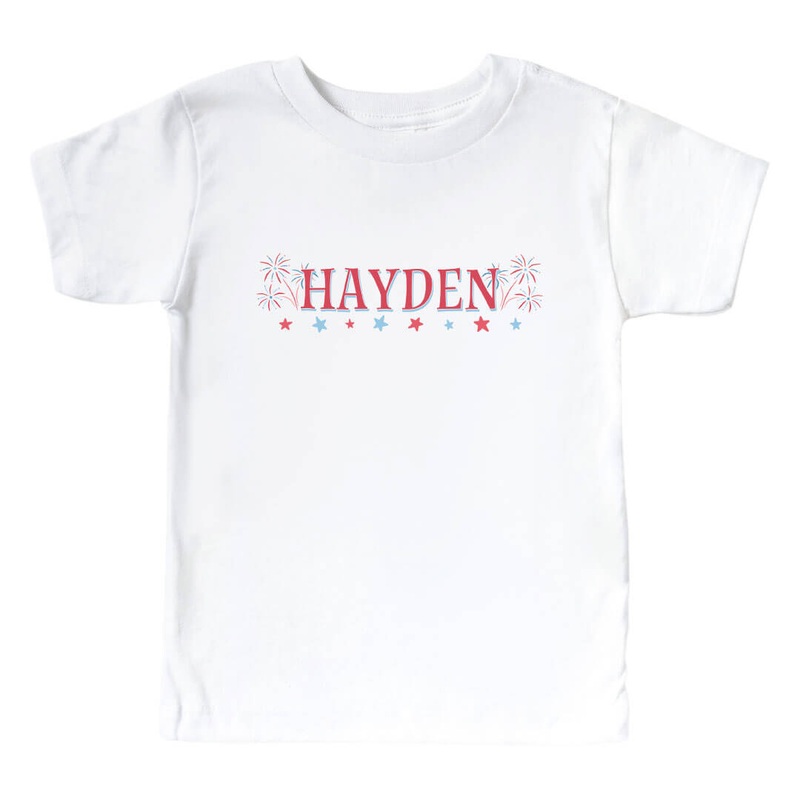 Personalized Fireworks & Freedom Kids Graphic Tee | White