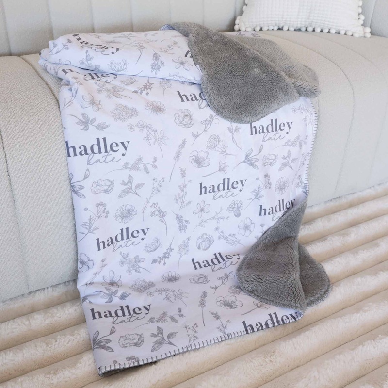 Personalized Fuzzy Kids Blanket | Gray Floral