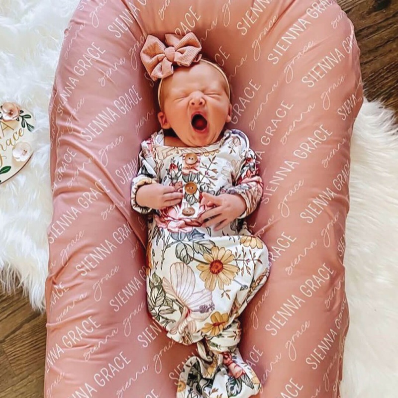 Personalized Light Dusty Rose Baby Name Swaddle Blanket – Block & Script