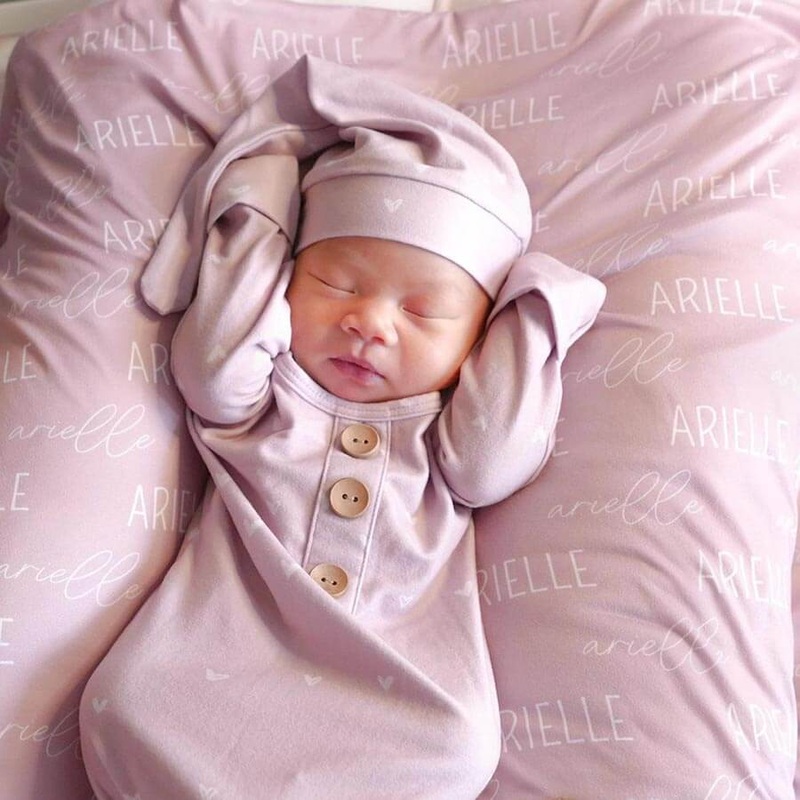 Personalized Petal Pink Baby Name Swaddle Blanket – Block & Script