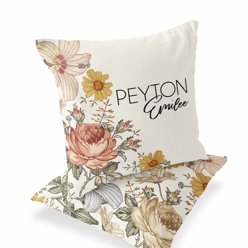 Peyton’s Vintage Floral Personalized Name Throw Pillow