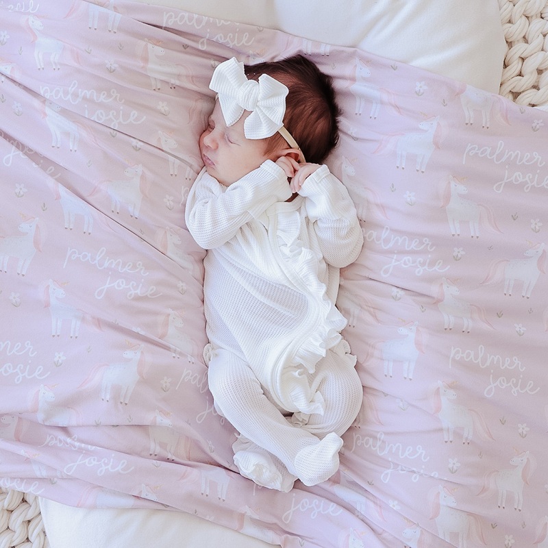 Sweet Unicorn Personalized Baby Name Swaddle Blanket