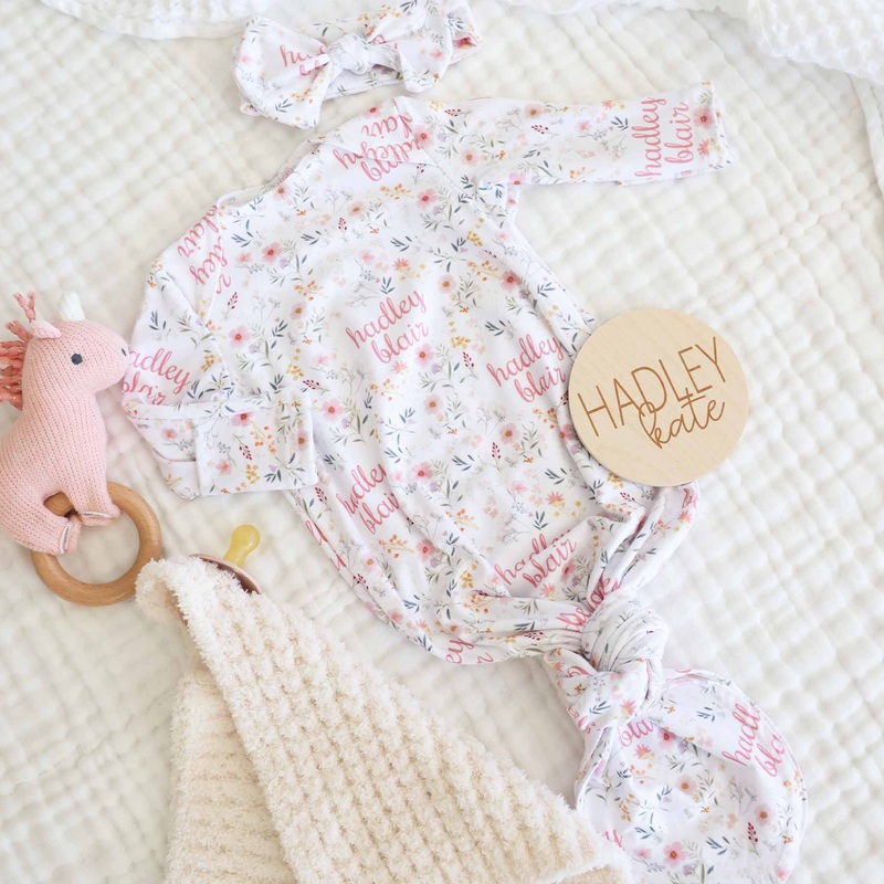 Winnie’s Wildflower Personalized Newborn Baby Knot Gown