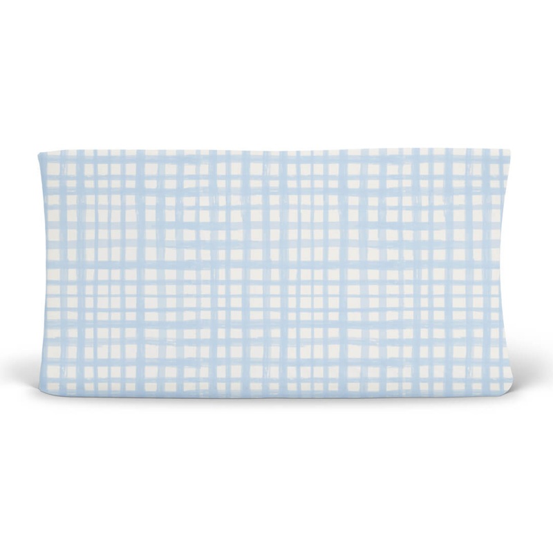 Baby Blue Plaid Changing Pad Cover