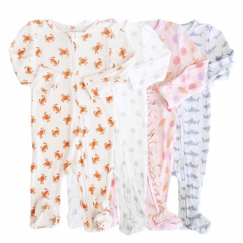 Beachy Bamboo Waffle Zipper Footies