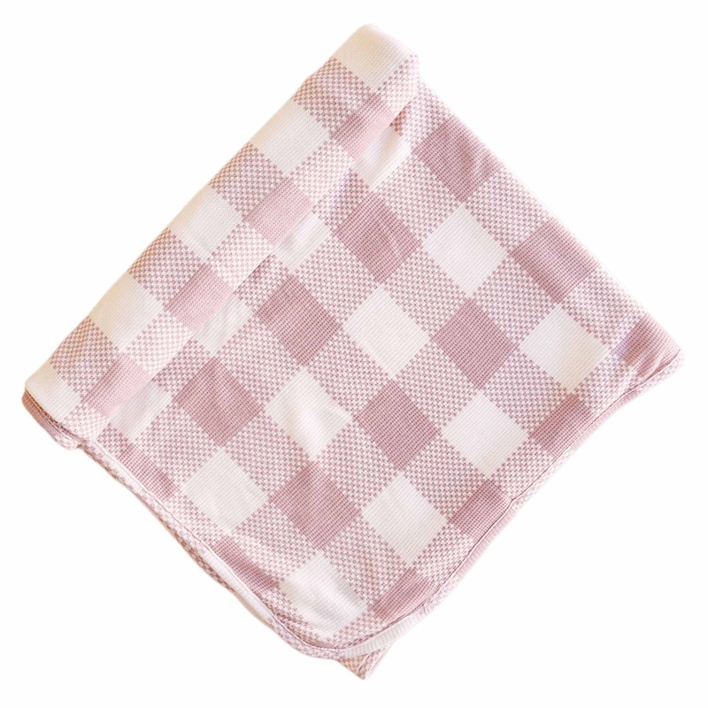 Big Check Bamboo Waffle Oversized Swaddle Blanket | Rosy