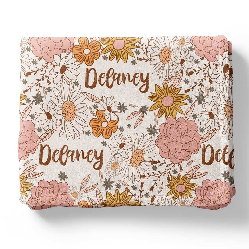 Boho Floral Personalized Kids Blanket