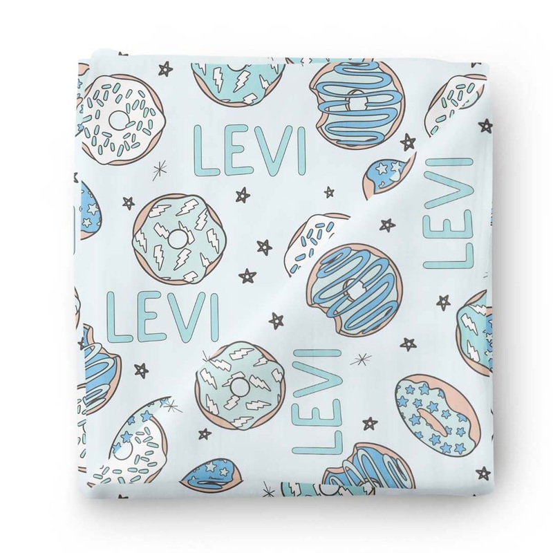 Donut Shop Personalized Swaddle Blanket | Blue