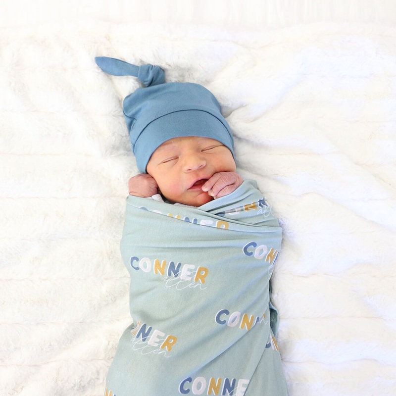 Dusty Moss Retro Personalized Baby Name Swaddle Blanket