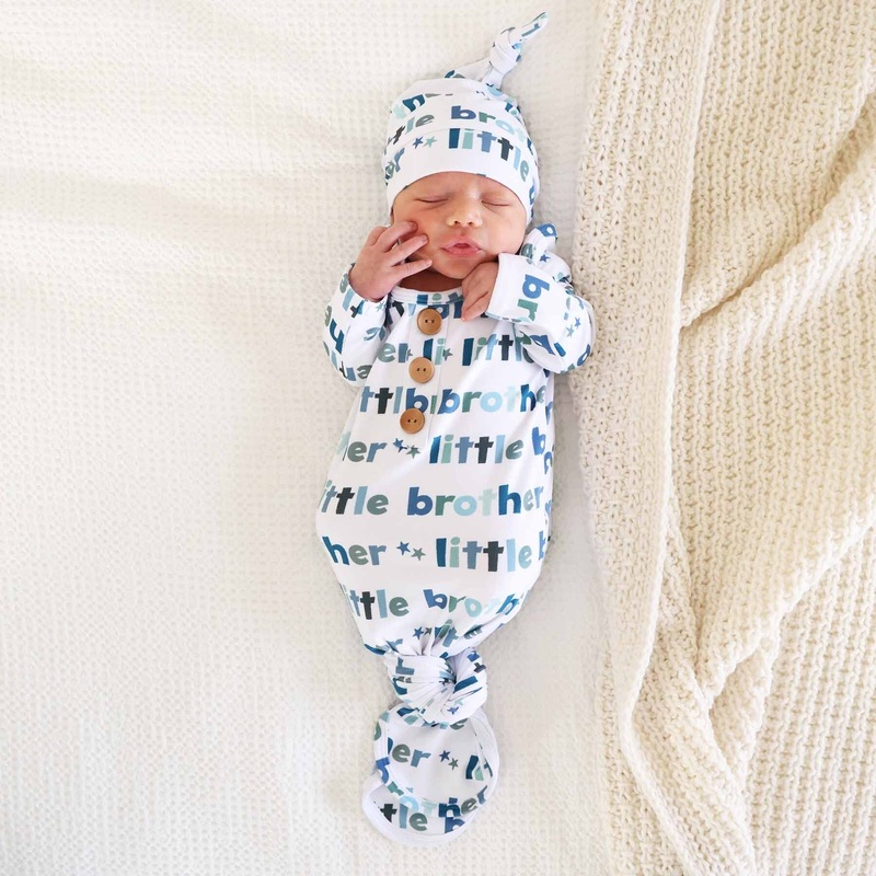 Little Brother Newborn Baby Knot Gown & Hat Set