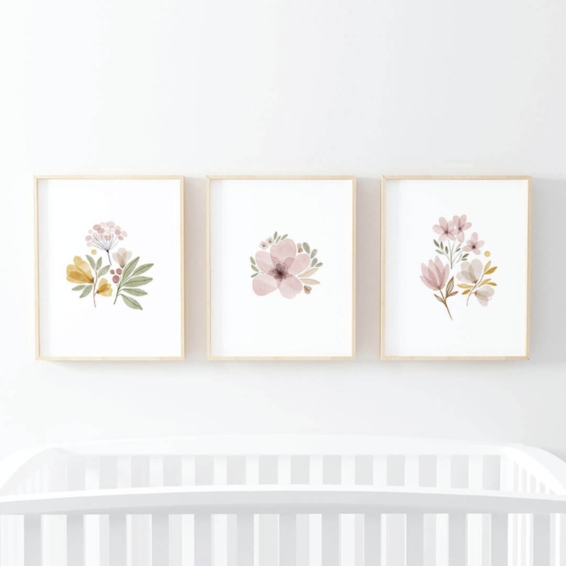 Maeve’s Mauve & Mustard Floral Bundled Digital Nursery Wall Art